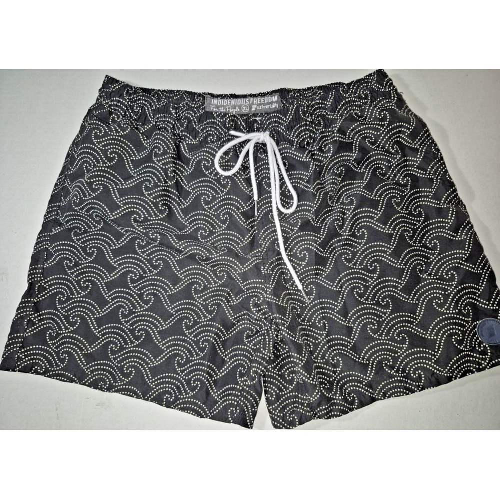 Indigenous Freedom for the people men's XL black &‎ white patterned swim trunks
